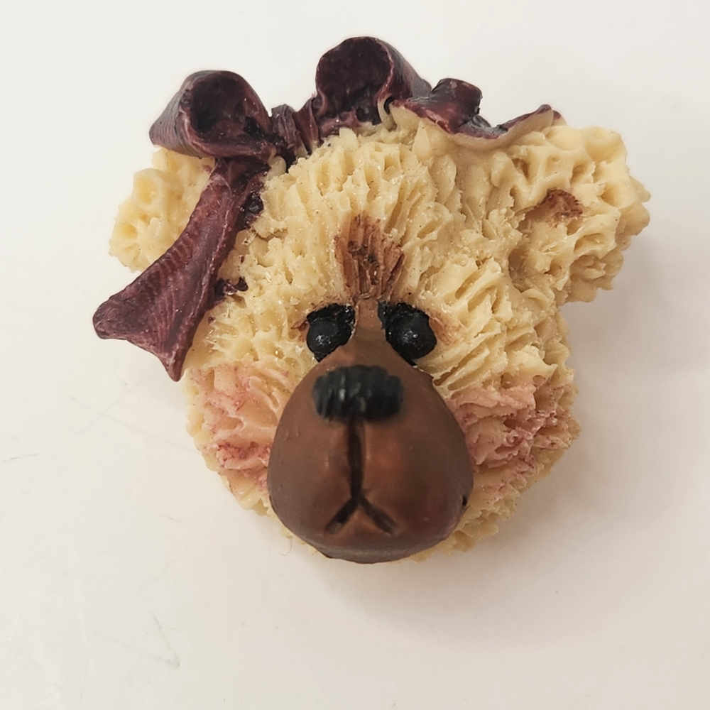 Teddy Bear Head Brooch with Bow